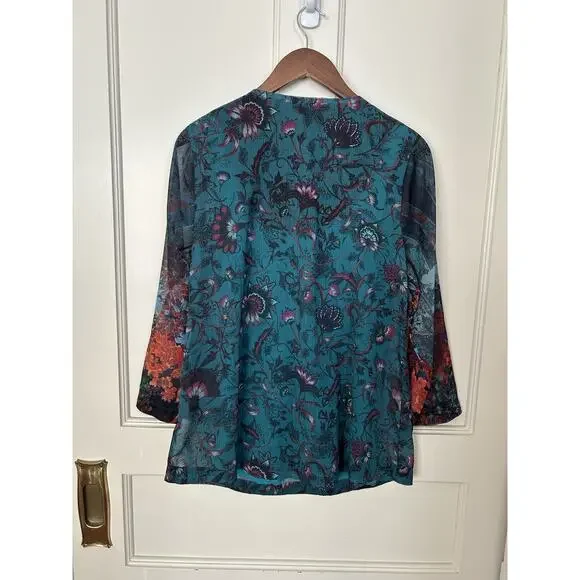 Soft Surroundings Paisley Heavily Beaded Blouse 2 Piece Womens Size Med Teal - Picture 3 of 12